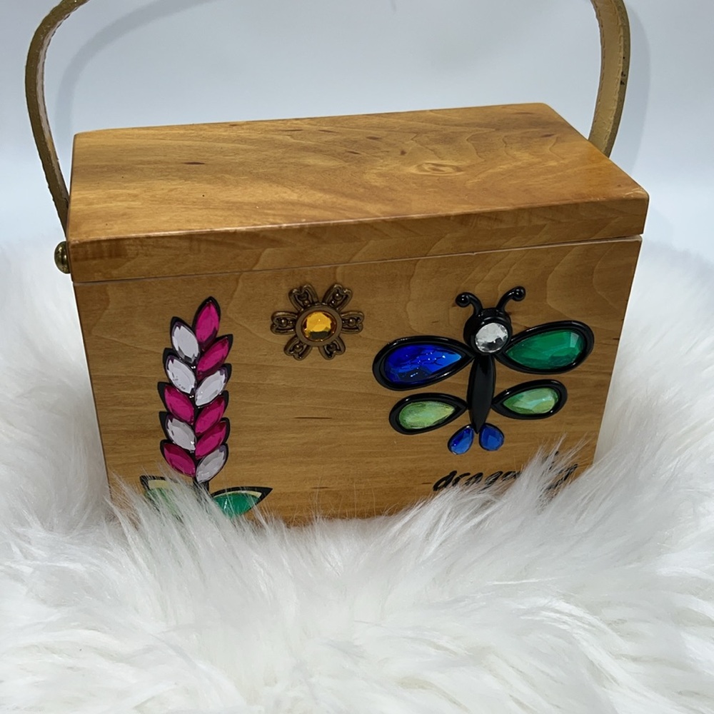 🦋NWT VINTAGE HANDMADE WOODEN PURSE BY DRAGONFLY - Picture 9 of 15